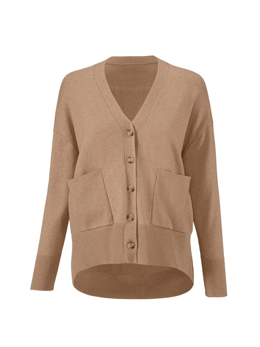 CAbi Camel Button-Front Pocket Cardigan
